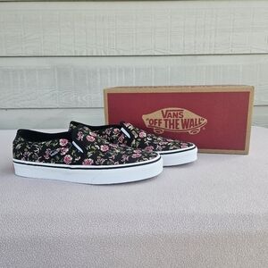 Vans Asher Women's SZ 8.5 Slip-On Sneaker Dark Floral Print Black Canvas